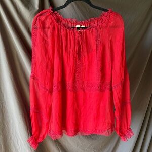 Silk Red 2-Piece Top Lace Trim Sheer Y2K Boho Fairy Grunge Whimsigoth LARGE